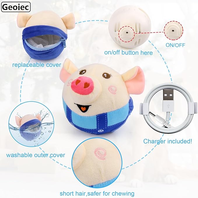 Interactive Dog Toys,Active Moving Pet Plush Toy,2025 New shaking dog ball pig dog toy Interactive Dog Ball with song Squeaky Moving Dog Ball Toy,Rechargeable Toys to Keep Them Busy Dog Toys(Bule Pig)