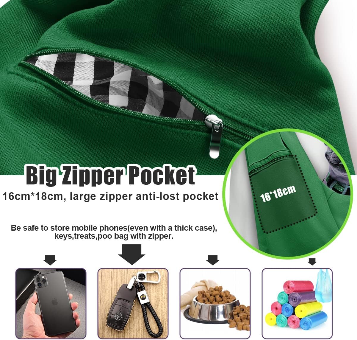 Tomkas Dog Sling Carrier for Small Dogs Puppy Carrier for Small Dogs (Emerald Green, Adjustable Strap & Zipper Pocket)