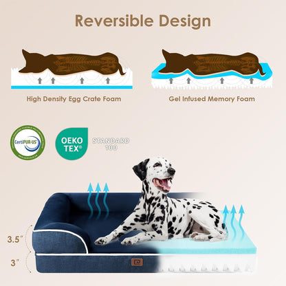 EHEYCIGA Orthopedic Dog Beds for Extra Large Dogs, Waterproof Memory Foam XL Dog Bed with Sides, Non-Slip Bottom and Egg-Crate Foam Big Pet Couch Bed with Washable Removable Cover, Navy