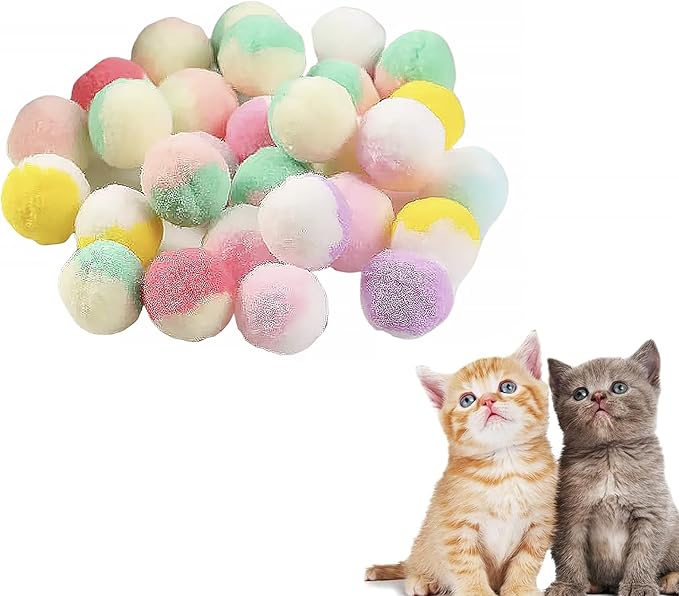 Cat Toy Balls, 50Pcs Premium Soft Pom Pom Balls for Kittens, 1,2'' Funny Interactive Cat Pompom Toys for Bored Indoor Cats Playing Plush Ball for Craft DIY Decorations, Cute Kitten Kitty Toys