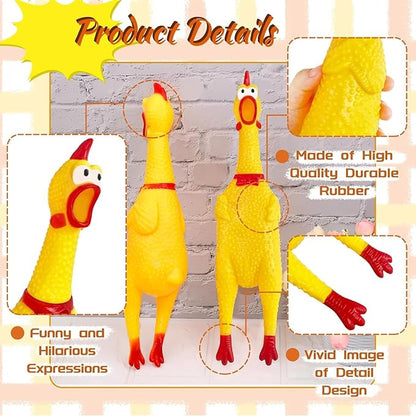 HEALTH & OUTDOORS Rubber Chicken Squeeze Squawking Chicken (2 Pack), 12-Inch Yellow Screaming Chicken Dog Toys, Prank Noise Maker Dog for Silly Novelty Party Favors, Games