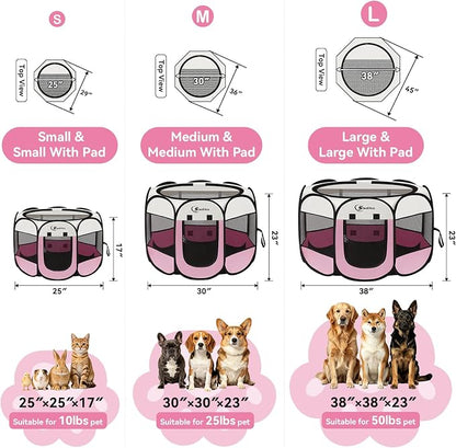 Siedihit Dog Cat Pet Playpen Tent Crate Cage with Washable Pad, Medium Pink | Breathable double-layer mesh Wide applicability Recovery After Surgery Portable Easy to Set up lightweight Recovering Pets
