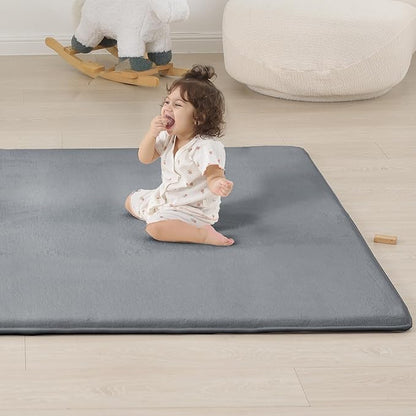 PAPAMAT 1.3" Thick Baby Floor Play Mat 59x79, Basic Padded Foam Mat for Tummy Time Crawling, Non Slip Cushioned for Babies Toddlers Infants Kids (Dark Grey)