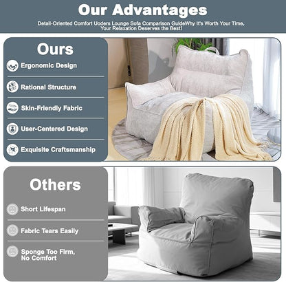 Giant Bean Bag Chair, Beanbag Chairs for Adults, Teens & Kids, Comfy Sofa Chair with Handle & Filling for Living Room, Reading & Gaming, Non-Slip(Light Grey-XL)