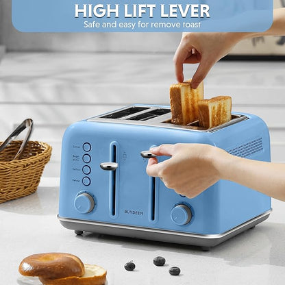 BUYDEEM DT640 4-Slice Toaster, Extra Wide Slots, Retro Stainless Steel
