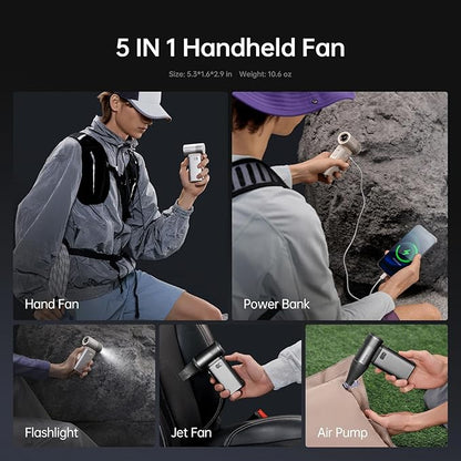 JISULIFE Portable Handheld Fan Ultra2 9000mAh, Max 25 Hrs, 5 IN 1, 100 Speed