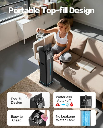Cool Mist Humidifiers for Large Room, Ultrasonic 2.4Gal 9L Quiet Top-Fill
