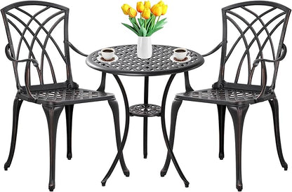 Withniture 3 Piece Patio Bistro Set Outdoor Bistro Table Set Anti Rust Bistro Table and Chairs w/Umbrella Hole, Durable Patio Set for Porch, Balcony