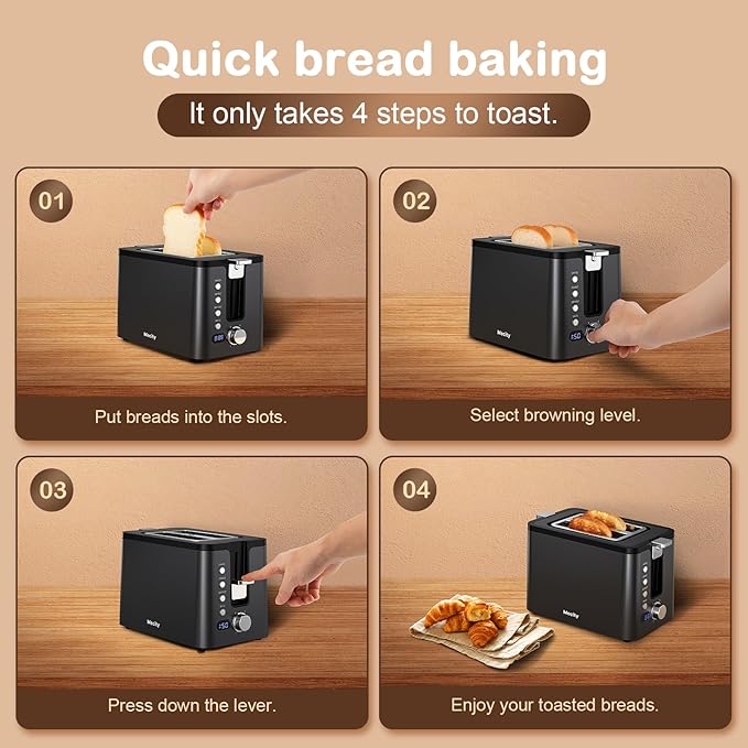Mecity Toaster 2 Slice Stainless Steel Body, Cancel Functions, Warming Rack