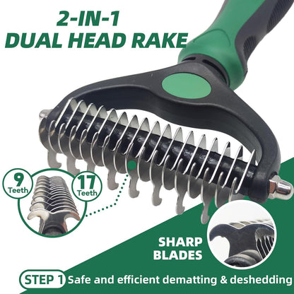 Pet Grooming Kit - 7 PCS Green Deshedding Brush Set with Undercoat Rake, Slicker Brush, Bath Brush & Nail Clipper for Short & Long-Haired Dogs and Cats