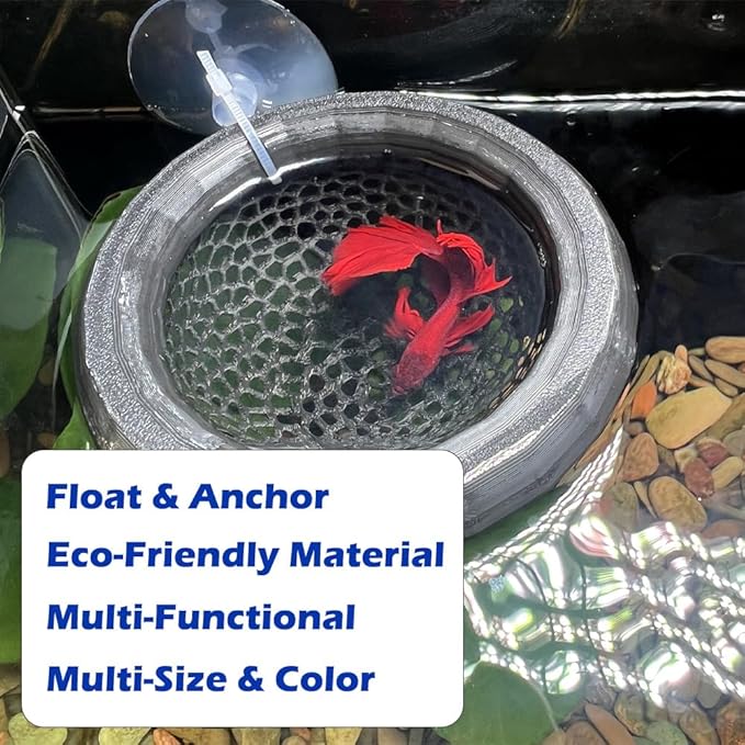 Floating Betta Hammock with Suction Cup, Shrimp Cave, Betta Fish Feeding Rings,3D Printed Aquarium Decor (Sand, Large)