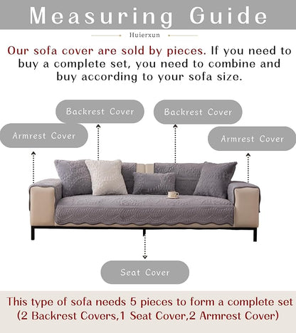 Grey Fuzzy Rabbit Plush Sofa Cover Cozy Warm Sofa Couch Covers with 3D Jacquard Leaf Pattern Non-Slip Easy-to-Install Shaggy Sofa Slipcover Prefect for Kids Dogs Cats Cats(Grey,36"x94")