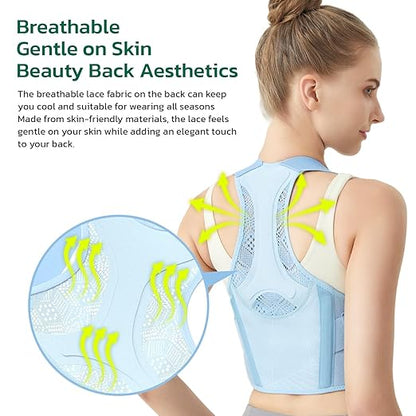Posture Corrector for Women - Lightweight and Breathable Back Brace for Pain Relief, Rounded Shoulders and Hunchback, Compact & Portable with Fashionable Design, Invisible Under Clothes Blue M