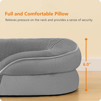 Dwanton Orthopedic Dog Bed for Medium Dogs with Gel Memory Foam, Waterproof Dog Sofa, Washable Pet Bed with Four Sided Bolster Cushion, Removable Cover & Non-Slip Bottom, 36", Medium Grey