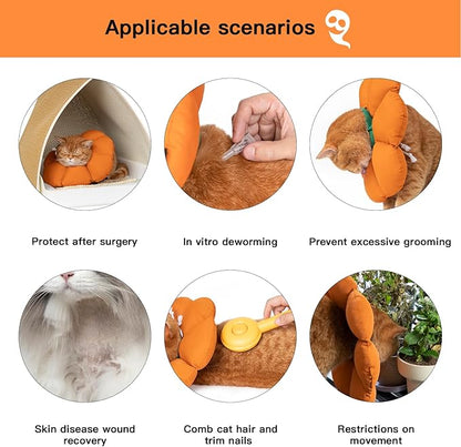 H HIDREAM Cat Cone Collar,Cute Waterproof Recovery Collar,Anti-Bite Lick Wound Healing Safety Elizabethan e Collar for Cats,Orange Pumpkin Halloween Costume, HDY01-005M