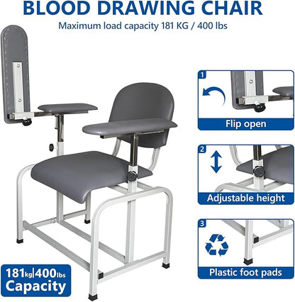 Helsevesen Blood Drawing Phlebotomy Chair, Comfortable Padded Lab Draw Chair with Adjustable Armrest (Grey-24.08)