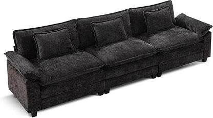URRED Modular Sectional Sofa Comfy Cloud Couch, Modern Chenille Sofa Sleeper Deep Seat Couches with Ottoman/Pillows for Living Room (Black, 117'')
