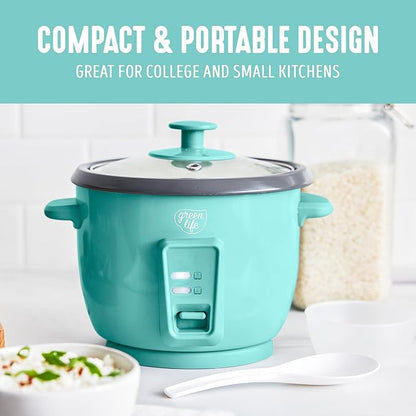GreenLife Rice Cooker with Removable PFAS-Free Ceramic Nonstick Pot, 3-Cups