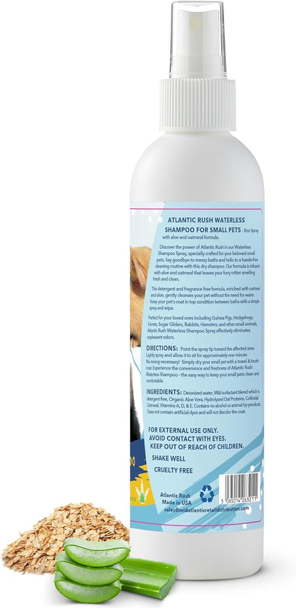 Waterless Shampoo for Small Critters - 8oz Fragrance Free, Cruelty Free Dry Shampoo - No Rinse for Pet Ferrets, Guinea Pigs, Hedgehogs, Sugar Gliders, Rabbits & Hamsters