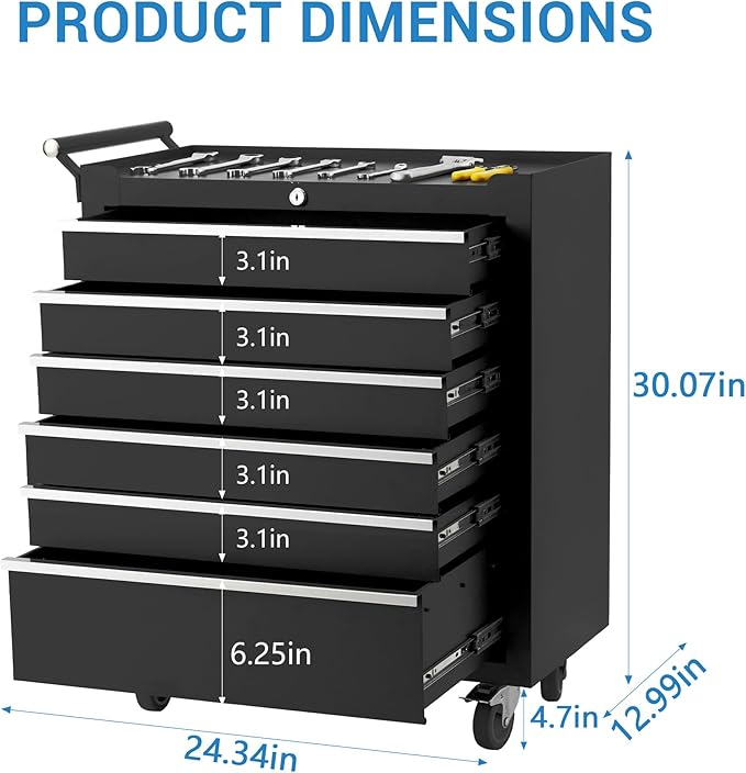 IDEALHOUSE Rolling Tool Chest, 6 Drawers Tool Storage Cabinet, Toolbox