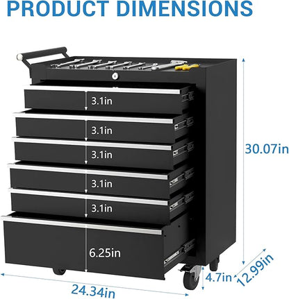 IDEALHOUSE Rolling Tool Chest, 6 Drawers Tool Storage Cabinet, Toolbox
