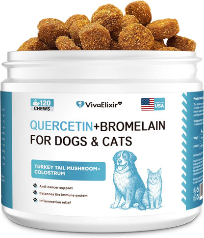 Quercetin for Dogs with Bromelain - Dog Allergy & Itch Relief Chews, Balanced Immune System – Skin & Ear Soothing Support for Yeast Infection, Hot Spots & Seasonal Allergies - 120 Treats