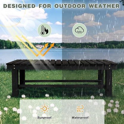 LSPYYDS Outdoor Garden Bench, 2-Person Wood Patio Bench Weatherproof Outdoor Backless Bench, Anti-Corrosion and Anti-Rust Garden Benches for Garden Lawn Porch Park Backyard (Black,35.5''/90cm)