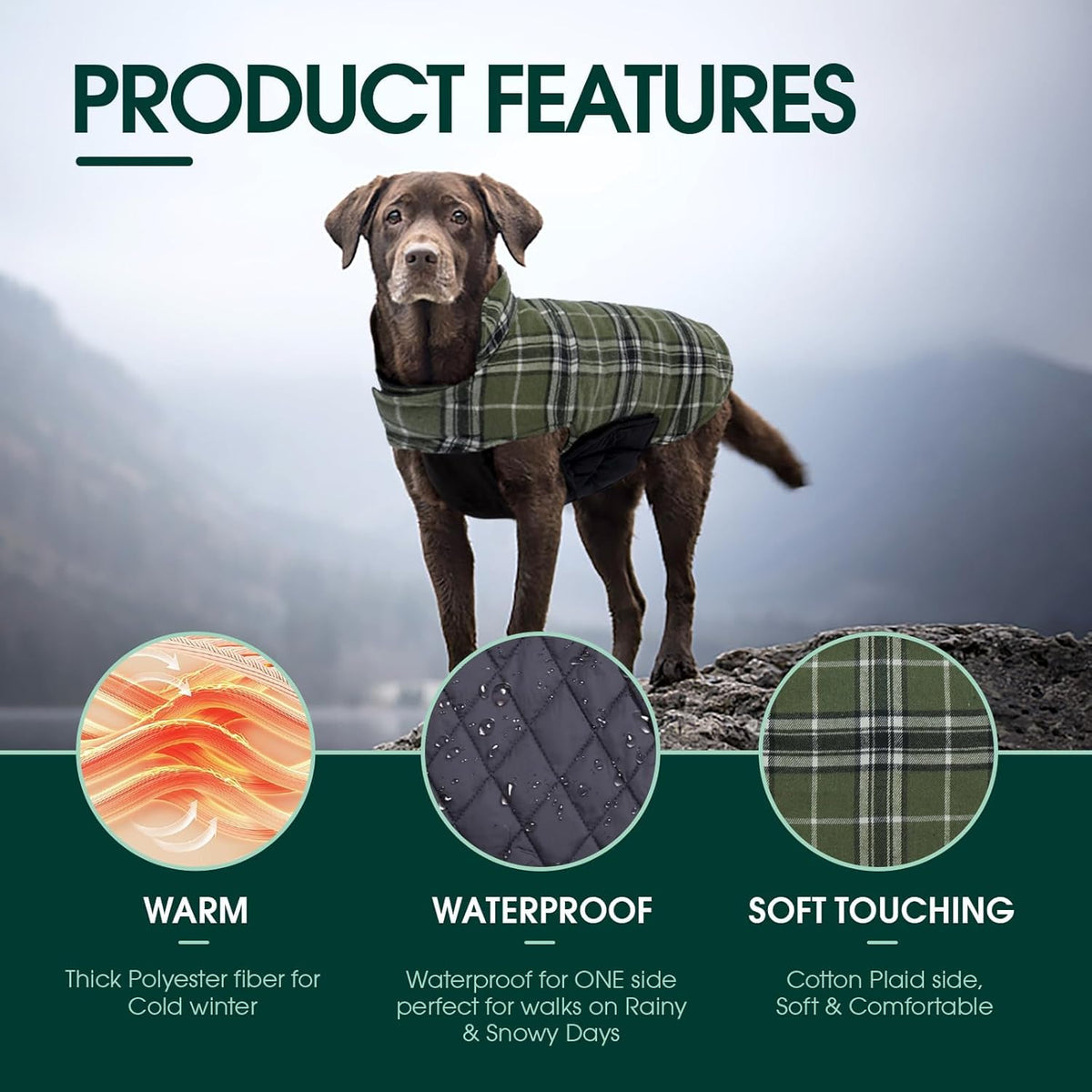 Kuoser Warm Dog Coat, Waterproof Dog Coats for X-Small Dogs, Adjustable Durable Doggie Winter Jacket Reversible Cozy Puppy Cold Weather Apparel from Small to Large Breed, Blue XS