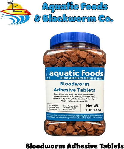 Aquatic Foods Inc. Bloodworm Glass Sticking 42% Protein Tablets for Angels, Tetras, Guppies, Cichlids, All Community Tropical Fish...1-lb 14oz Jar