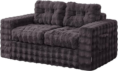 Hobestluk Sofa Couch Loveseat Sofa with Bubble Fabric 2-Seater Sofa for Small Spaces Comfortable Foam Floor Sofa 2 in 1 boneless couch for Living Room Bedroom Apartment or Office (Dark Grey, Loveseat)