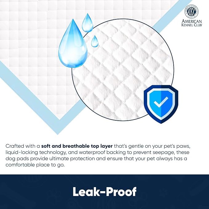 American Kennel Club Scented Puppy Pads –Large Size – 30x26 Ultra Absorbent 6-Layer Pee Pads with Odor Control & Quick-Dry Gel – Fresh Scent – 50 Count (Fresh Scented, 26x30) (Pack of 2)