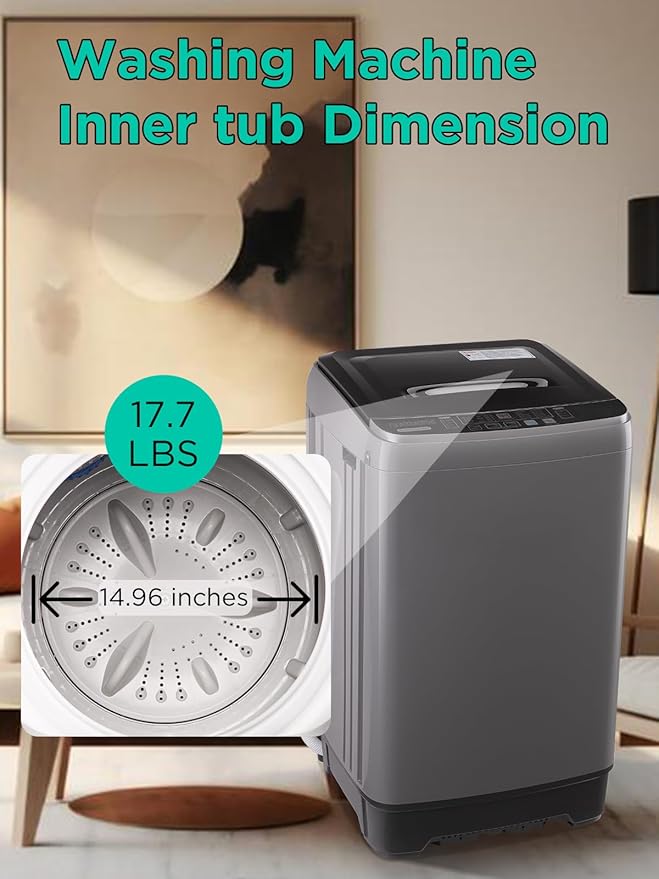 17.7 lbs Washing Machine with Drain Pump, Full Automatic Washer with 10 Wash