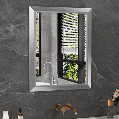Amorho 24x30 Inch Bathroom Mirror Silver, Thick Metal Framed Wall Mirrors