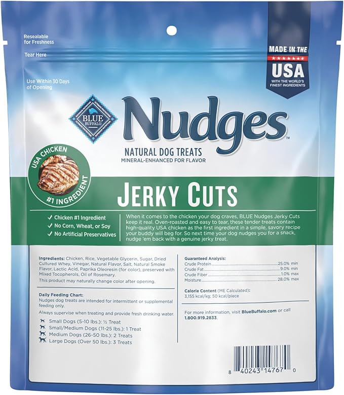 Blue Buffalo Nudges Jerky Cuts Dog Treats, Made in the USA with Natural Ingredients, Chicken, 10-oz Bag