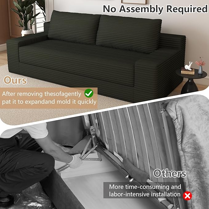 Cloud Loveseat Sofa, Modern Corduroy 2-Seater Couch with Deep Seat, No Assembly Required Memory Foam Sofa, Boneless Sofa in a Box for Bedroom, Apartment, Office,Small Space (Dark Grey,70.87in)