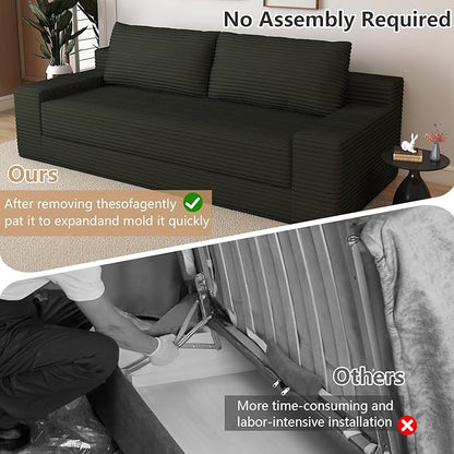 Cloud Loveseat Sofa, Modern Corduroy 2-Seater Couch with Deep Seat, No Assembly Required Memory Foam Sofa, Boneless Sofa in a Box for Bedroom, Apartment, Office,Small Space (Dark Grey,70.87in)