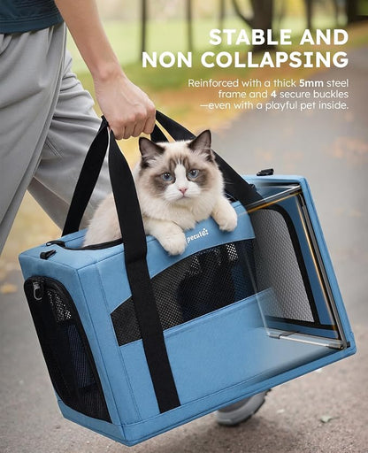 Pecute Cat Carrier Stable, Pet Carrier with Privacy Partition,Light Blue | Safe For Car Travel, Stable Steel Frame, Soft-Sided Pet Carrier Bag For Dogs And Cats Up To 15lbs, Foldable Design,XL.