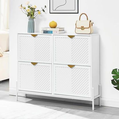 Shoe Cabinet Storage with 4 Flip Drawers, Narrow Hidden Shoes Organizer Cabinet