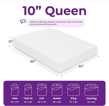 GAESTE 10 Inch Queen Cooling Gel Memory Foam Medium Firm Mattress Breathable Pressure Relief CertiPUR-US Certified Foam, Mattress-in-a-Box for Kids and Adults No Fiberglass (Queen, 10 in)