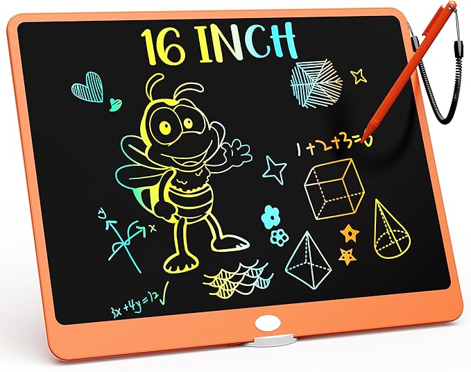 KOKODI LCD Writing Tablet, 16 Inch Colorful Toddler Doodle Board Drawing Tablet, Erasable Reusable Electronic Drawing Pads, Educational and Learning Toy for 3-6 Years Old Boy and Girls(Orange)