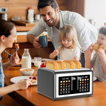 4 Slice Toaster Touch Screen, Stainless Steel Toasters Digital Timer, Dual