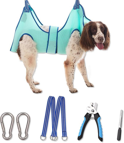 Dog Grooming Hammock,Hanging Harness Holder for Nail Clipping, Nail Trimming Hammock with Wide Strap, Grooming Sling Hanger for Claw Care (X-Large 50 LB Max/Turquoise)