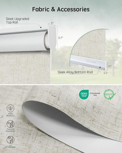 Yoolax Motorized Roller Shades, Smart Automation, Linen Beige, Remote Control