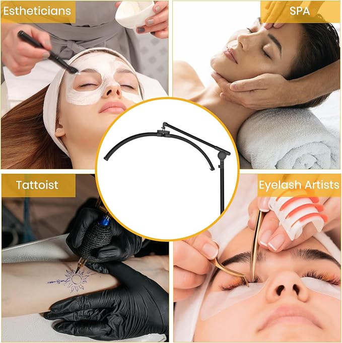 LASTAR LED Lash Light for Eyelash Tech – Half Moon Floor Lamp with Adjustable Brightness, Warm-to-Cool Lighting & Built-in Phone Holder – Ideal for Tattoo Artists, Estheticians & Lash Experts