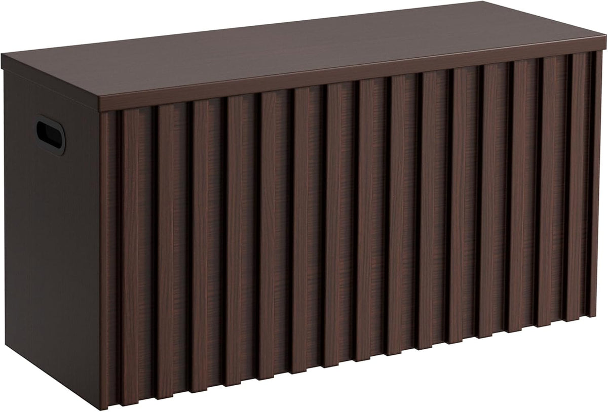 UEV Storage Bench,39.4" Wood Box, Storage Trunk with 2 Safety Hinges, Ottoman Storage Chest, Fluted Storage Bench for Bedroom, Entryway, Living Room (Walnut)
