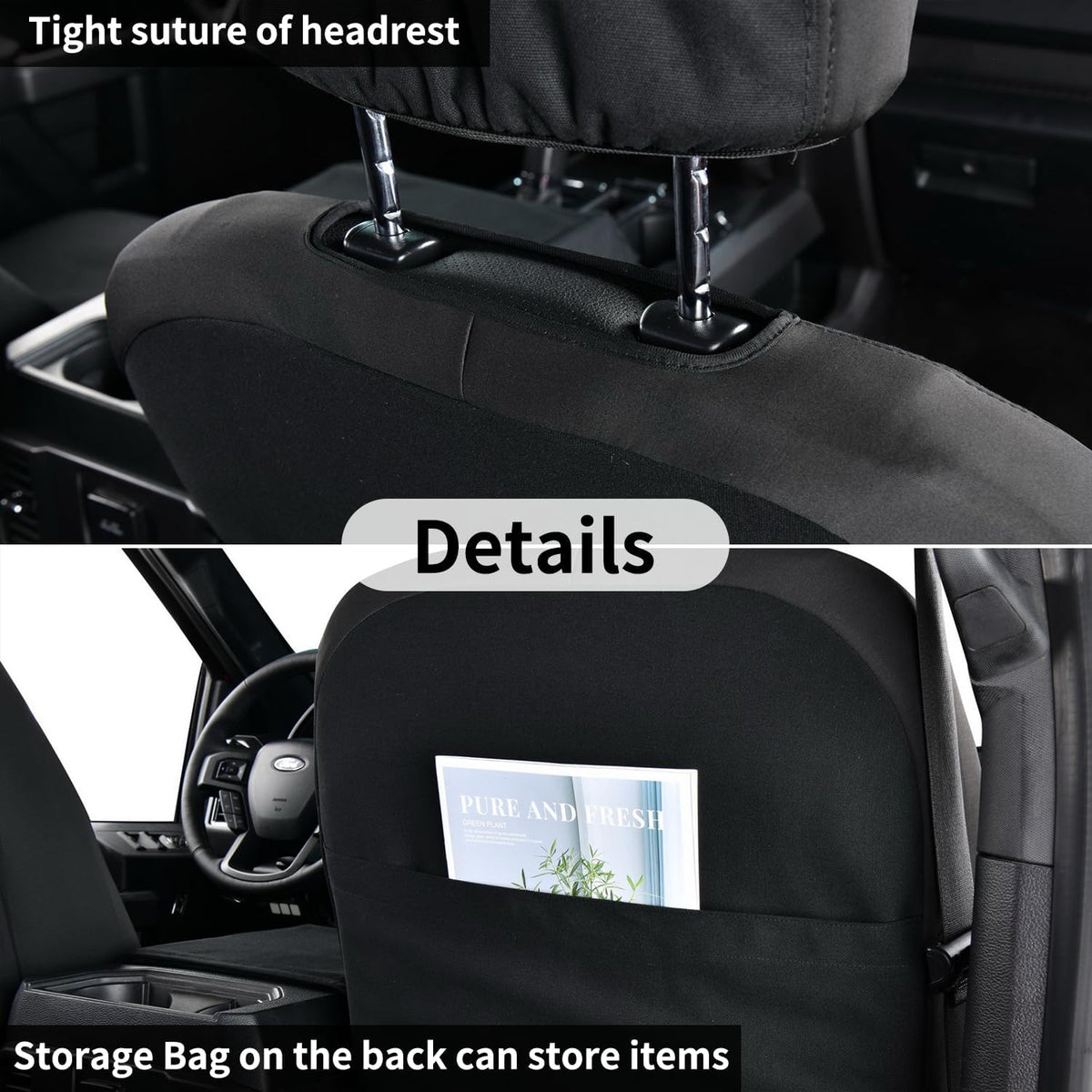 Coverado Front Seat Covers, Waterproof Canvas Seat Protector for Car Seat Cushions for Kids & Dogs, Compatible with 2015-2025 Ford F150 & 2017-2025 Ford F250 F350 F450(Black, 2PCS)