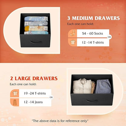 WLIVE Dresser for Bedroom with 5 Drawers, Long Fabric Dresser, Chest of Drawers
