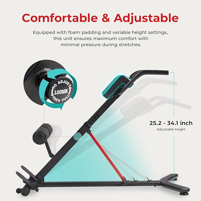 Sunny Health & Fitness Foldable Hyperextension Roman Chair w/Back Extension, Home Gym Sit Up Bench for Glute & Ab Workouts, Optional Adjustment Incline & Multi-Function Heavy-Duty Exercise Equipment