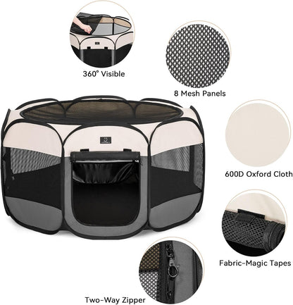 A4Pet Cat Playpen, 39.5” Pop Up Dog Playpen with Bowl, Suitable for Puppies, Kittens, and Small Animals, Removable Zipper & Mesh Panel(16”W × 10”H)