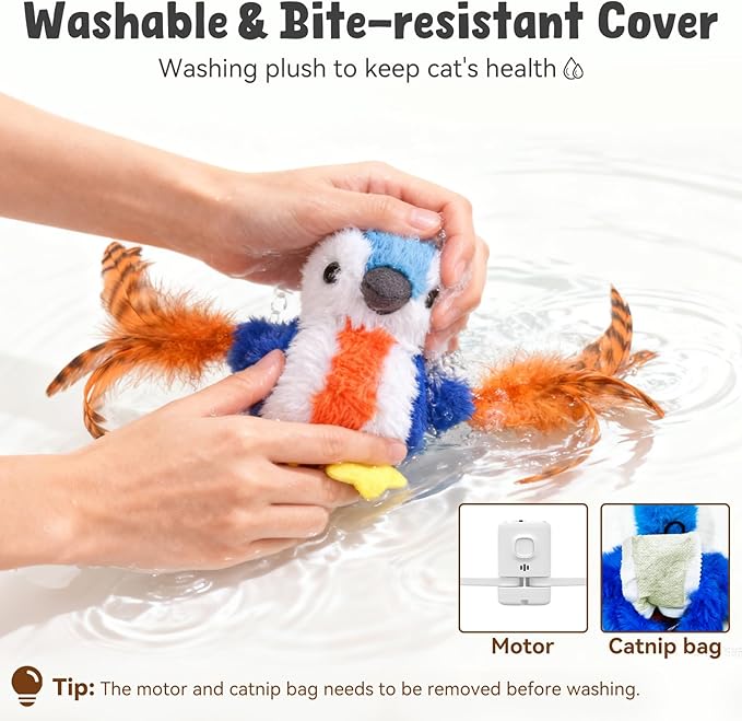 Interactive Cat Toys for Indoor Cats, Hanging Catnip Electric Kitten Toys - Automatic Flying Bird Cat Wand Toy for Bored Indoor with Timer Touch Start
